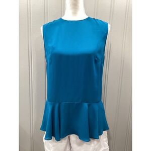 Tahari Arthur S Levine Teal Peplum Sleeveless Top Size S